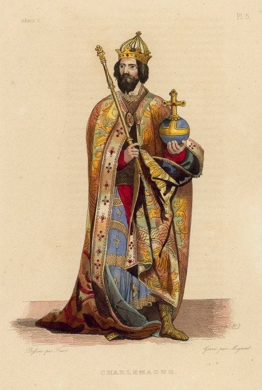 Karel de Grote (gekleurde gravure) door French School