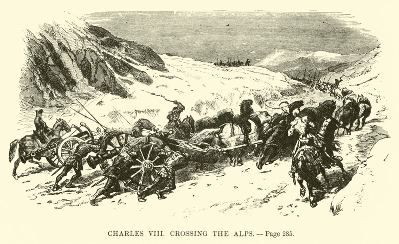 Karel VIII steekt de Alpen over door French School