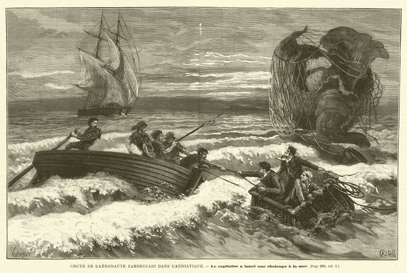 Val van de Aeronaut Zambeccari in de Adriatische Zee door French School