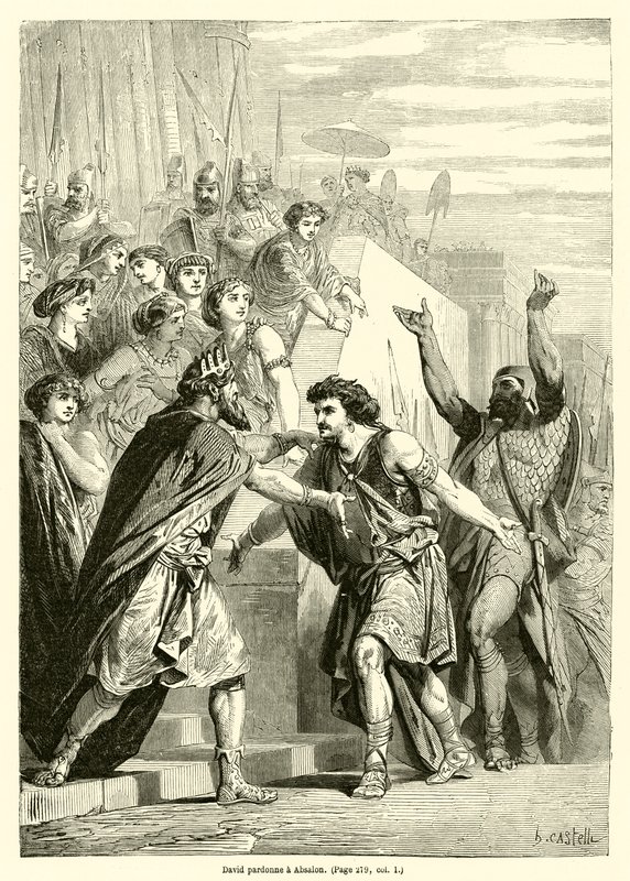 David vergeeft Absalom (gravure) door French School