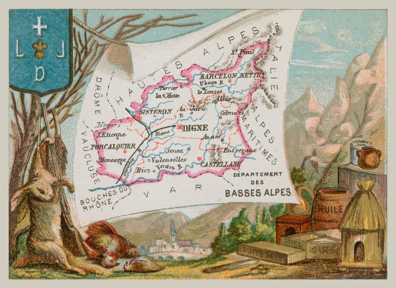 Departement Basses Alpes in zuid Frankrijk door French School