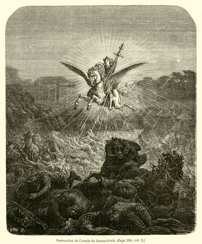 Vernietiging van het leger van Sanherib (gravure) door French School