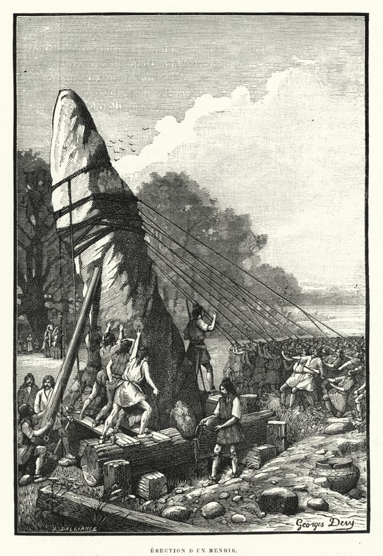Oprichting van een Menhir door French School