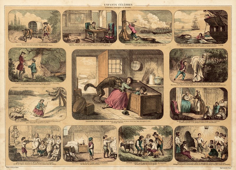 Beroemde kinderen (kleur litho) door French School
