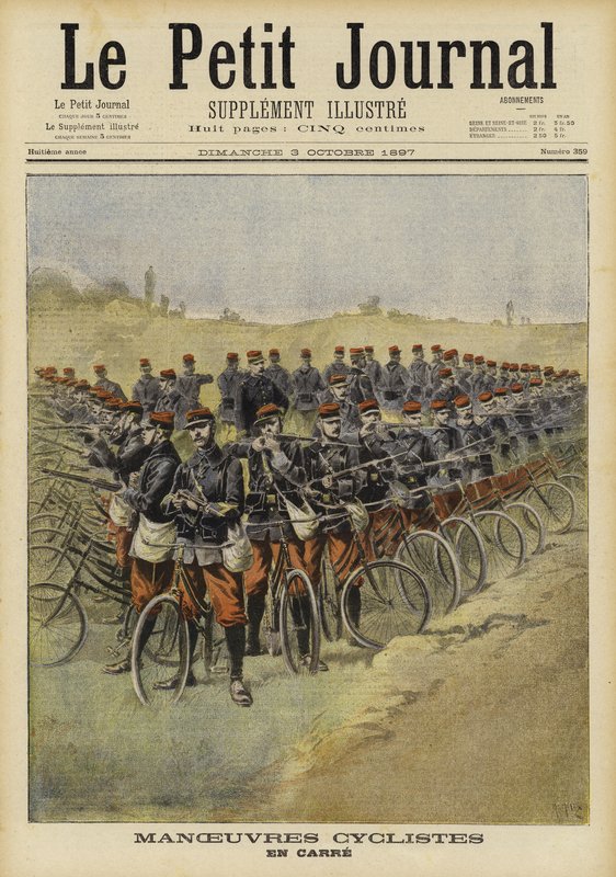 Franse fietstroepen op manoeuvres door French School