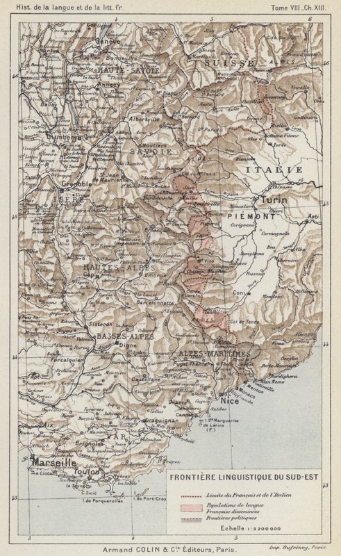 Taalgrens van Zuidoost (kleur litho) door French School