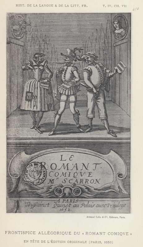 Allegorische frontispice van de Romant Comique (litho) door French School