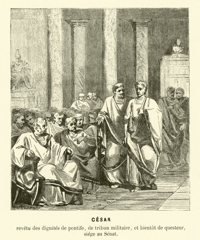 Julius Caesar in de Romeinse Senaat door French School