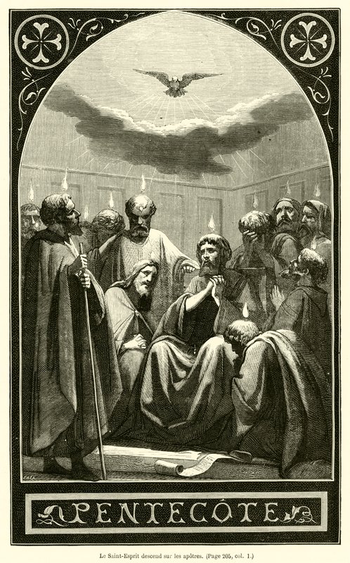 De Heilige Geest daalt neer op de apostelen (gravure) door French School