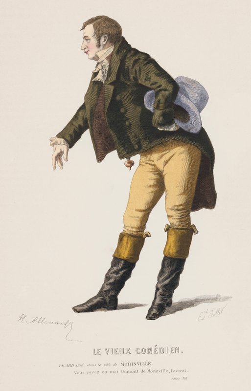 Le Vieux Comedien, Scene XIII (gekleurde gravure) door French School