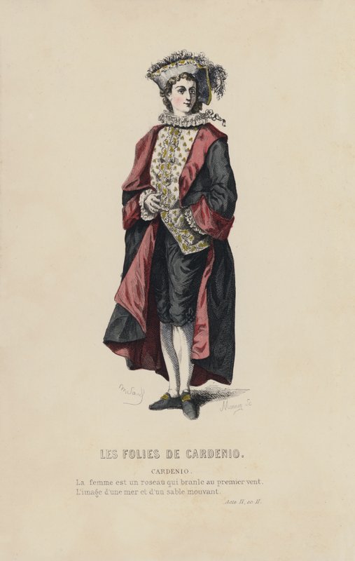 Les Folies De Cardenio, Cardenio (gekleurde gravure) door French School