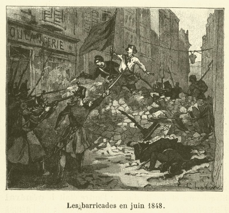 De barricades in juni 1848 (gravure) door French School