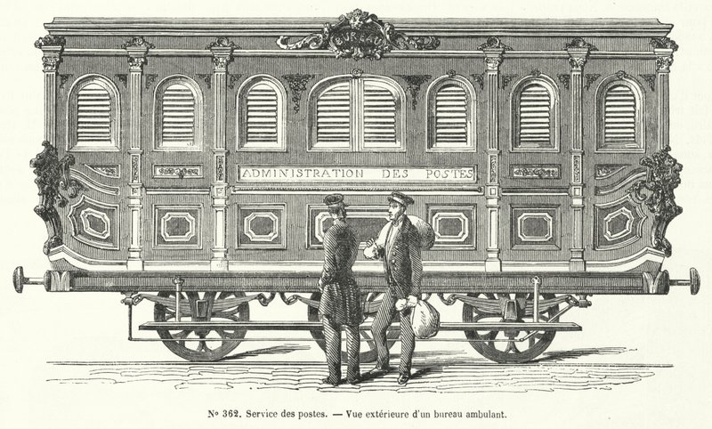Postkoets op de Franse spoorwegen (gravure) door French School