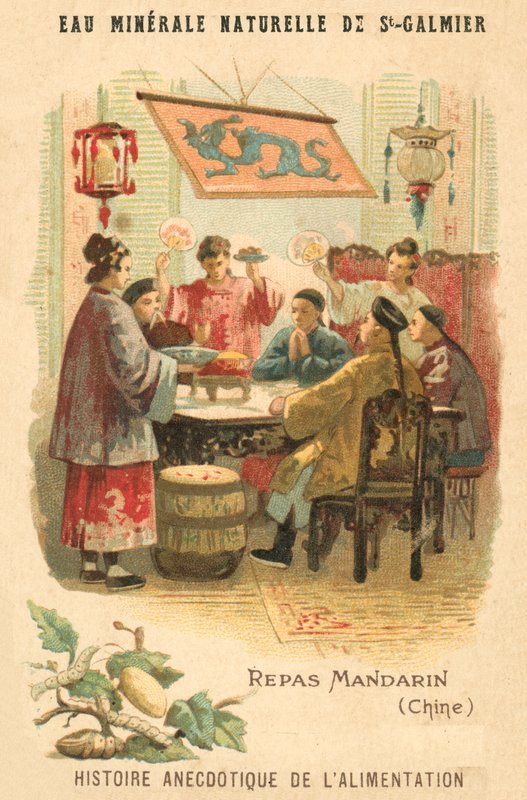 Mandarijnenmaaltijd, China (chromolitho) door French School