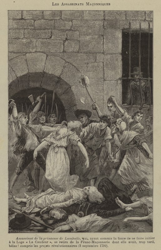 Vrijmetselaarsmoorden (gravure) door French School
