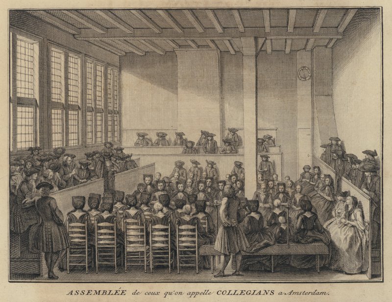 Bijeenkomst van Collegianten in Amsterdam, Nederland (gravure) door French School