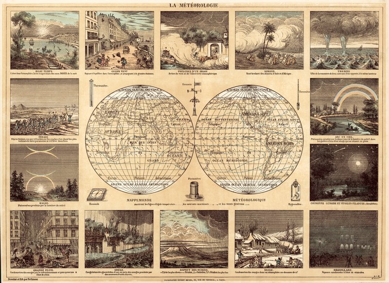 Meteorologie (kleur litho) door French School