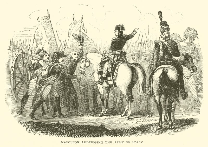 Napoleon spreekt het leger van Italië toe door French School