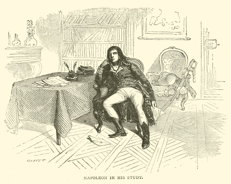 Napoleon in zijn studeerkamer (gravure) door French School