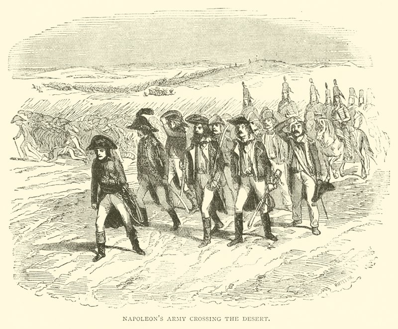 Napoleons leger steekt de woestijn over (gravure) door French School