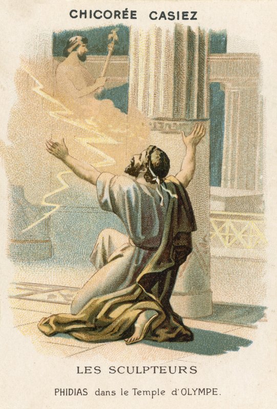 Phidias in de tempel van Olympus door French School