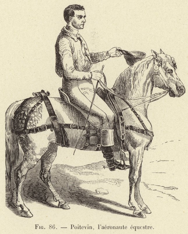 Poitevin, de ruiter-aeronaut (gravure) door French School