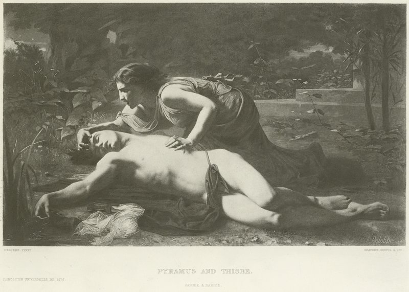Pyramus en Thisbe (gravure) door French School