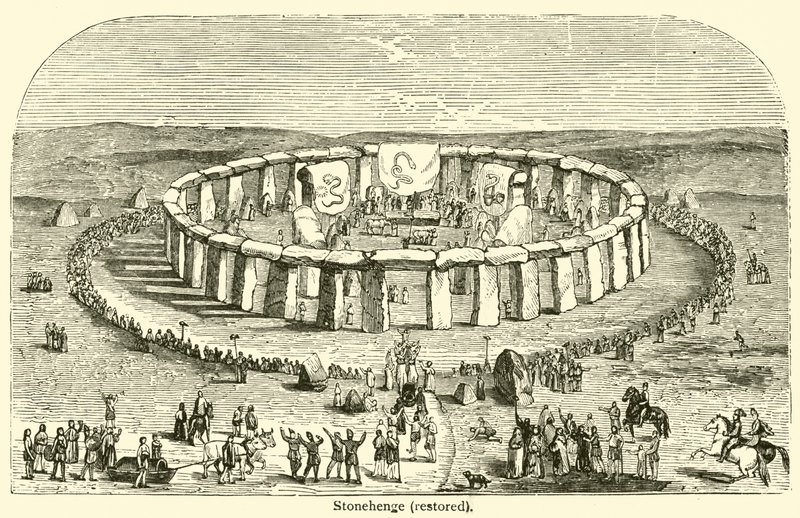 Stonehenge, gerestaureerd (gravure) door French School