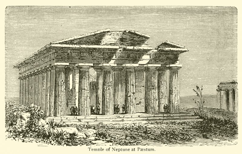 Tempel van Neptunus in Paestum door French School