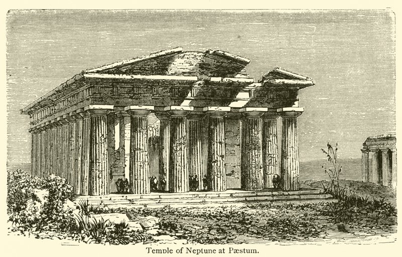 Tempel van Neptunus in Paestum door French School