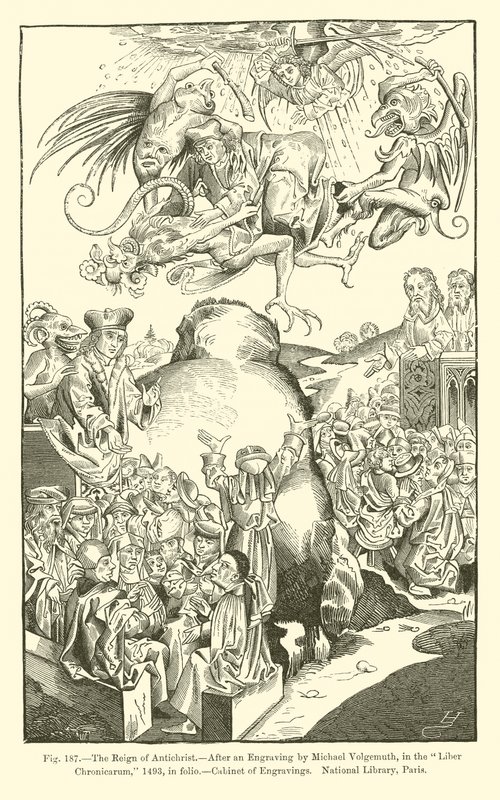 De heerschappij van de antichrist (gravure) door French School