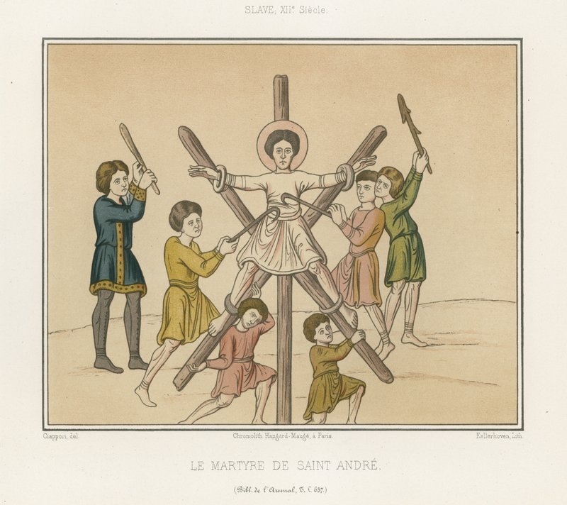 De kruisiging van Sint Andreas door French School