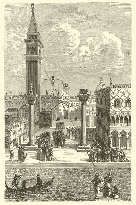Koorddanser in Venetië (gravure) door French School