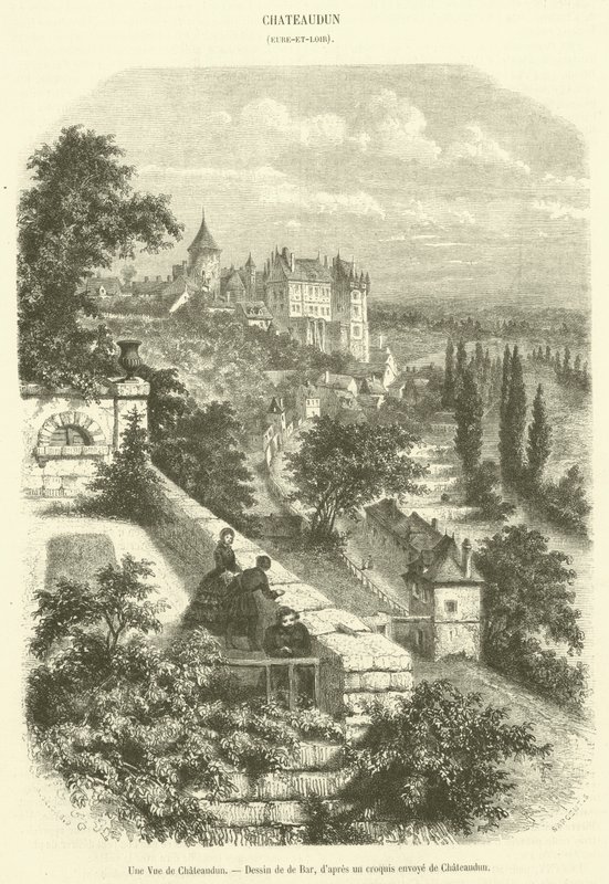 Een uitzicht op Chateaudun (gravure) door French School