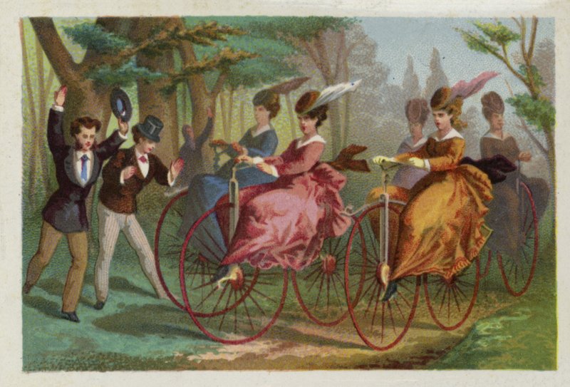 Vrouwen op fietsen door French School