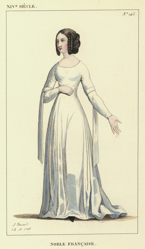 XIV Eeuw, Franse Edelman (gekleurde gravure) door French School