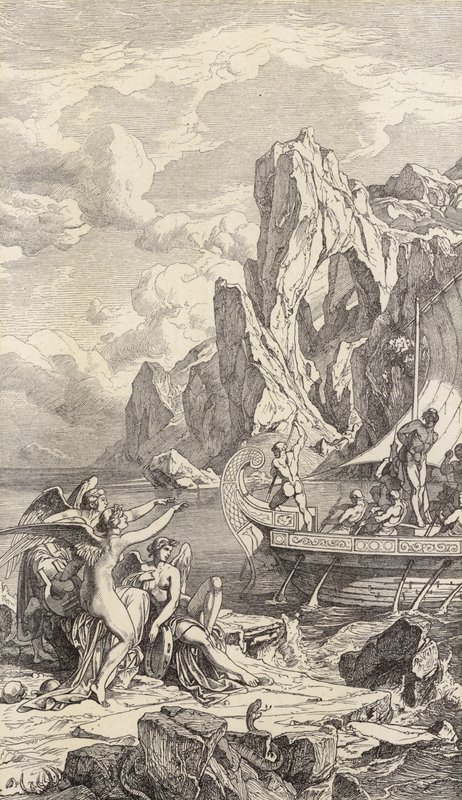 Odysseus en de Sirenen (gravure) door Friedrich the Elder Preller