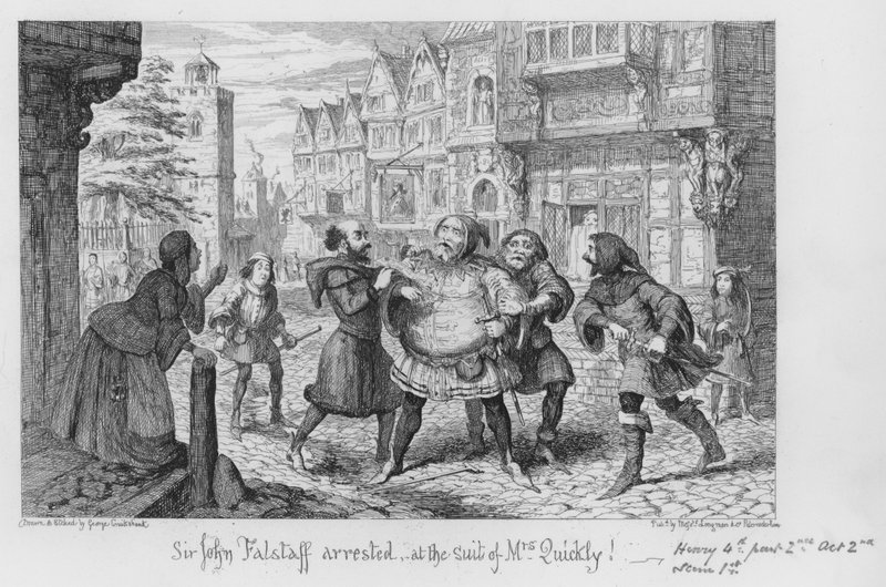 Sir John Falstaff gearresteerd, op aanklacht van mevrouw Quickly! door George Cruikshank