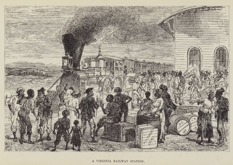 Een treinstation in Virginia door George Augustus Sala