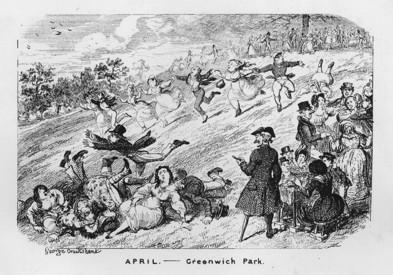 April, Greenwich Park, Londen (gravure) door George Cruikshank