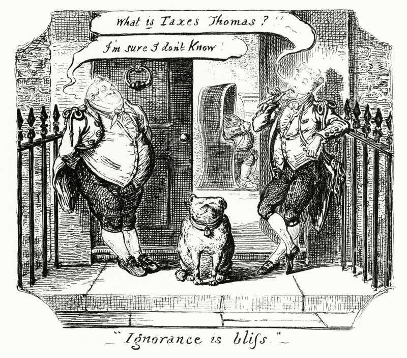 Onwetendheid is gelukzaligheid (gravure) door George Cruikshank