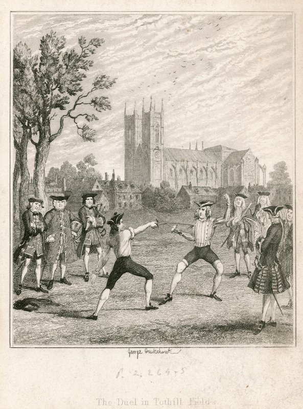 Het duel in Tothill Fields door George Cruikshank
