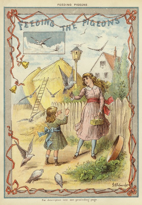 De duiven voeren (chromolitho) door George Henry Edwards