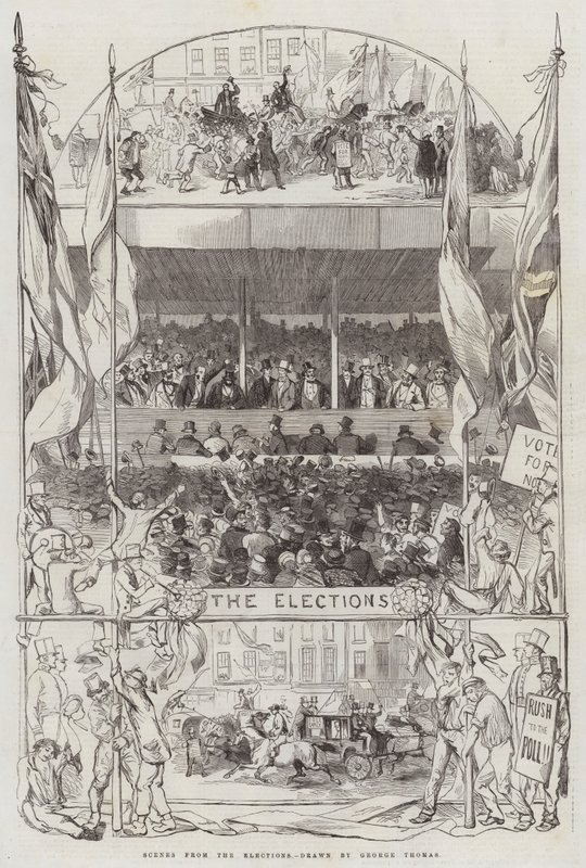 Scènes van de verkiezingen door George Housman Thomas