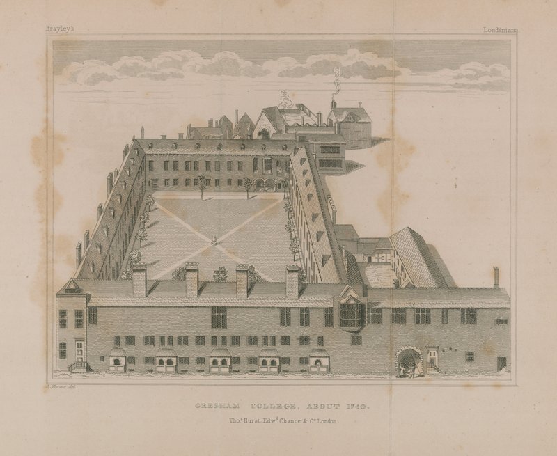 Luchtfoto van Gresham College door George Vertue