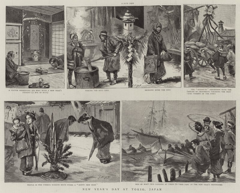 Nieuwjaarsdag in Tokio, Japan door Georges Ferdinand Bigot