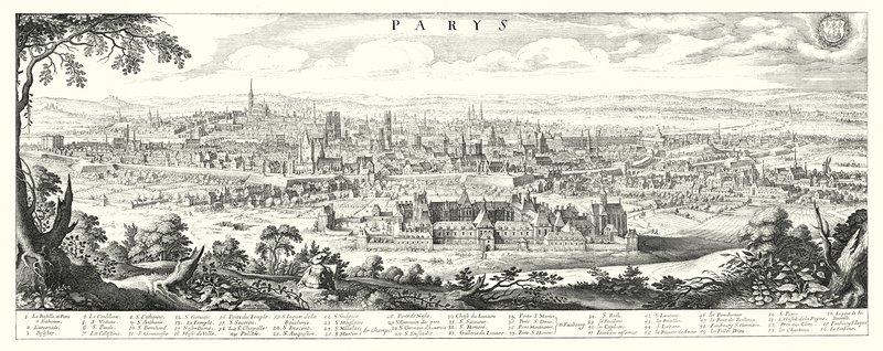 Panorama van Parijs in 1632-1635 door German School