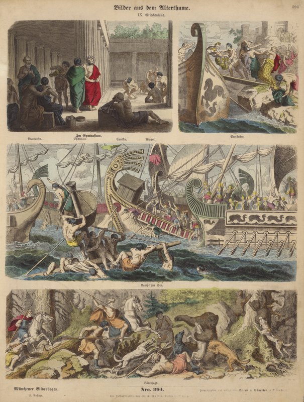 Oud Griekenland (gekleurde gravure) door German School