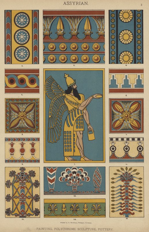 Assyrisch, schilderkunst, polychrome sculptuur, aardewerk door German School