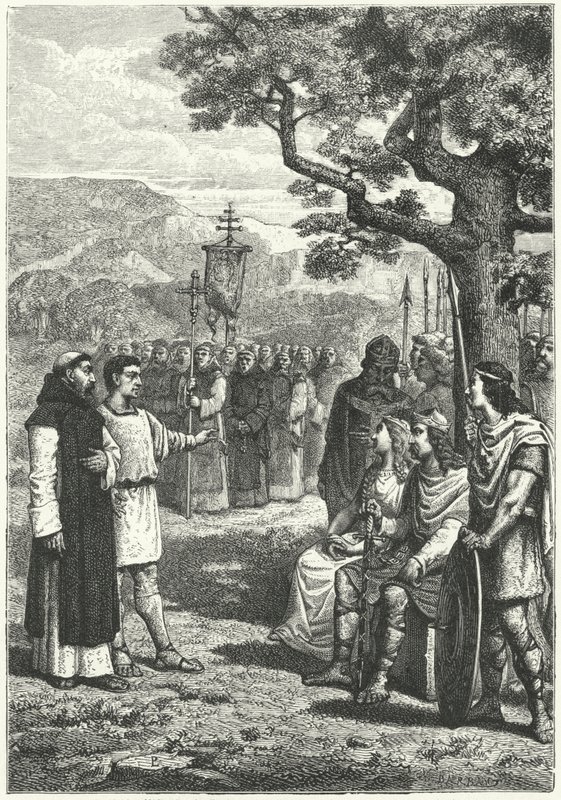 Christelijke missionarissen in Engeland (gravure) door German School